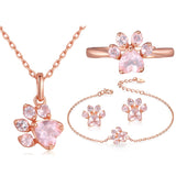 ROXI Bear Paw Cat Claw Jewelry Sets for Women Rose Gold Rings Stud Earrings Necklace Bracelet Wedding Pink Crystal CZ Love Gifts